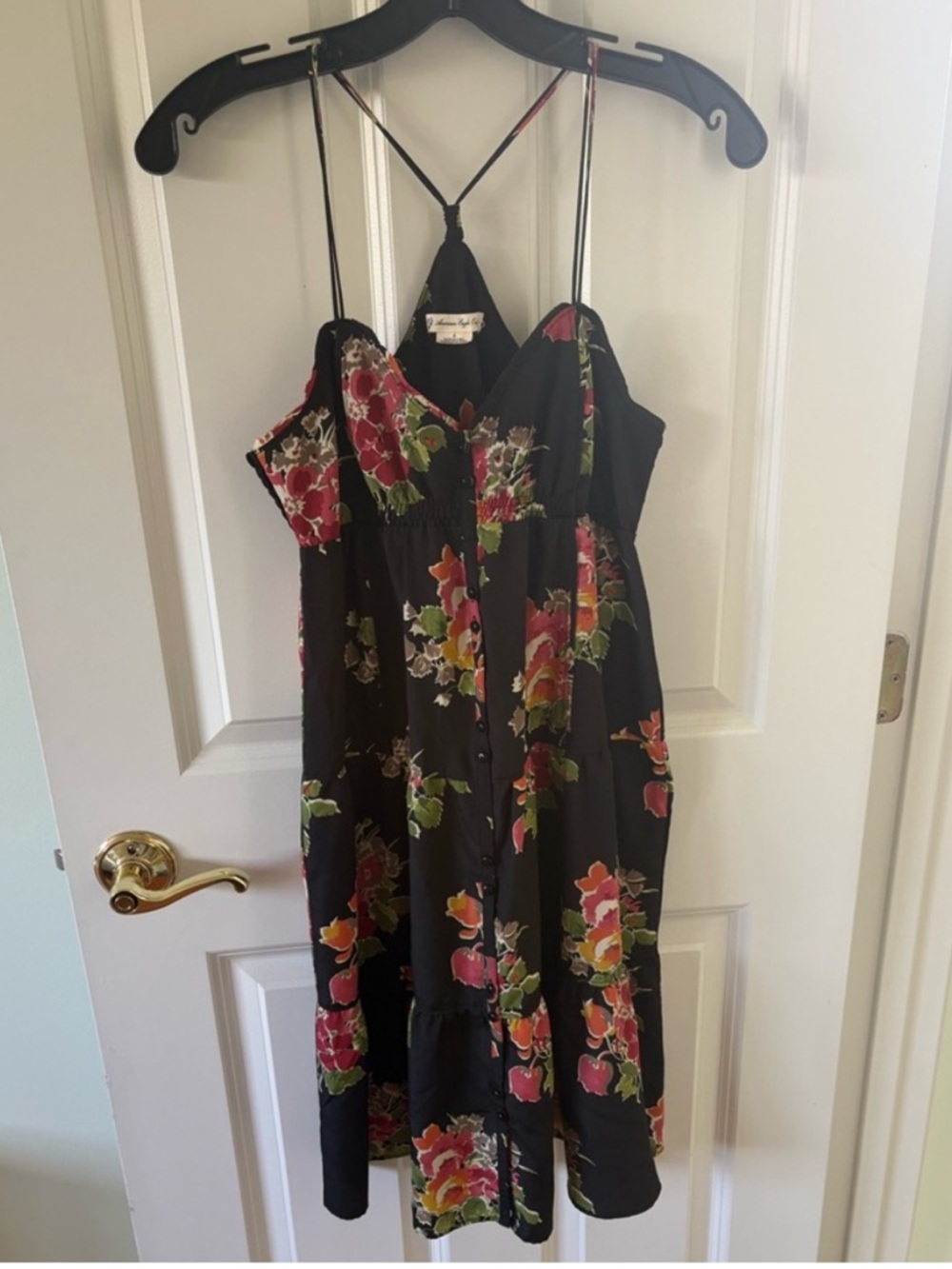 Vintage American Eagle Outfitters Black Floral Midi Dress | 4